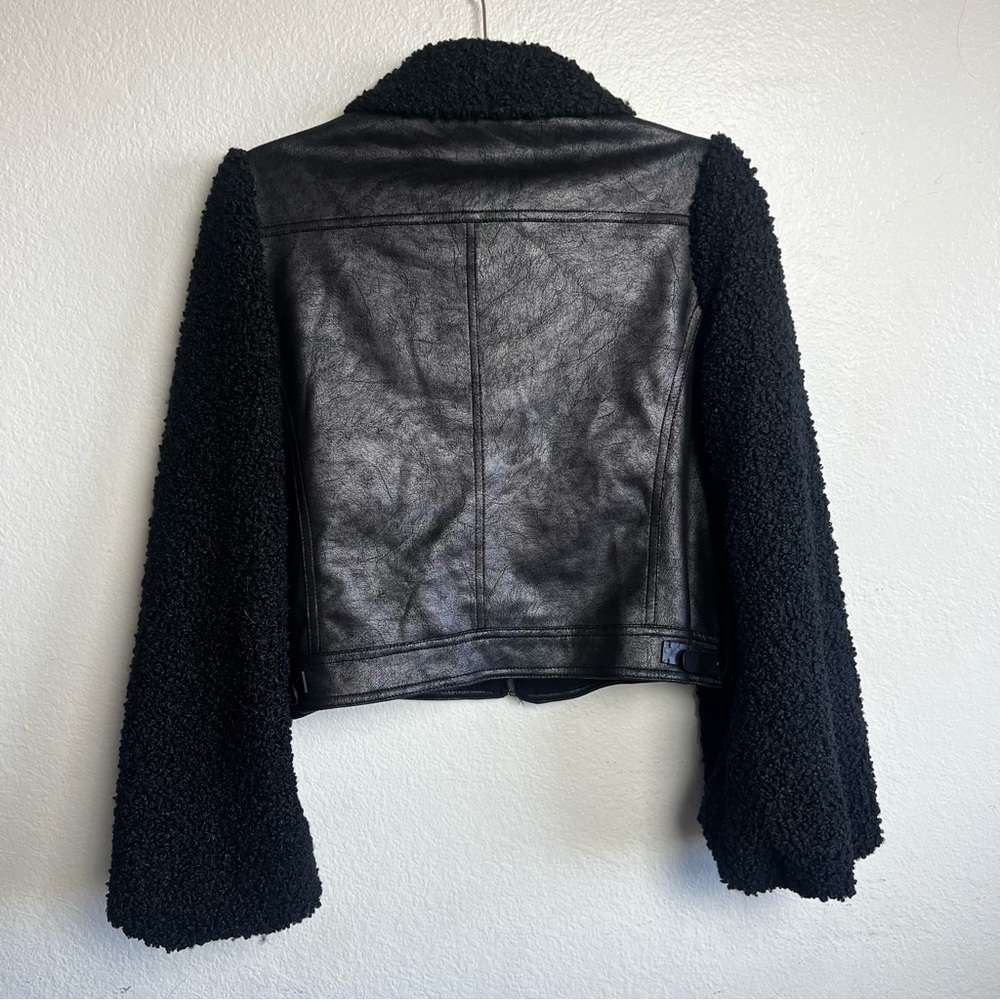 MAX STUDIO LONDON Faux Leather Jacket With Fur Sleeves And Collar Size M NWT - Picture 4 of 10